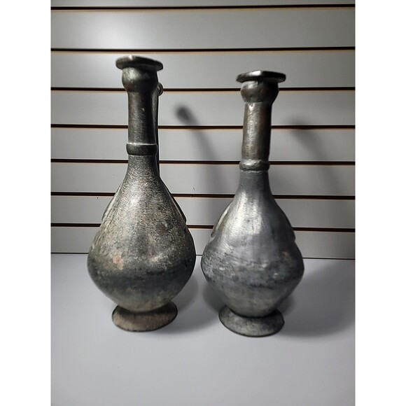 Antique Persian Copper Aftabeh Pitcher Water Ewer Set Of 2 Metal Jugs - Picture 5 of 9